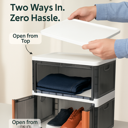 Foldable Storage Bins with Lid, Stackable Closet Organizer