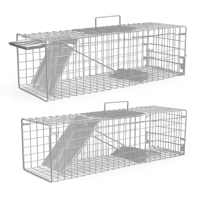2Pcs 24X7.48X8.27IN Folding Humane Live Animal Trap Cages Easy To Catch And Release Foldable Cat Trap Galvanized Steel For Small Cats Squirrels Rabbit