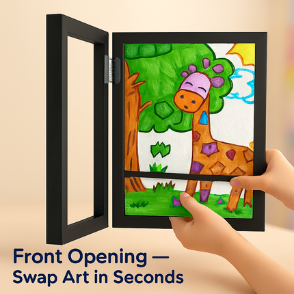 Kids Art Frame - Front-Opening Wooden Display for Artwork