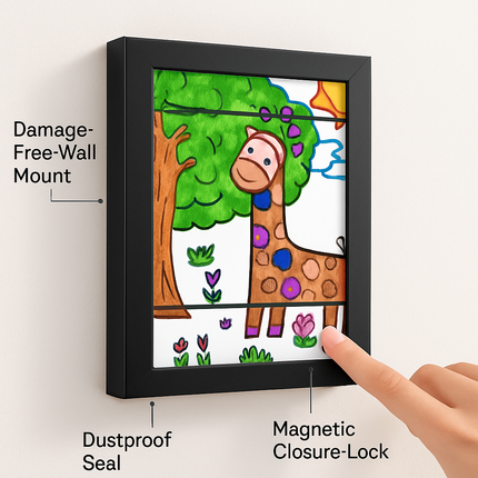 Kids Art Frame - Front-Opening Wooden Display for Artwork
