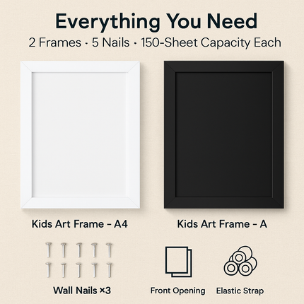 Kids Art Frame - Front-Opening Wooden Display for Artwork