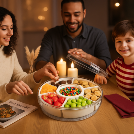 Divided Serving Tray with Lid and Handle - Rotatable Base