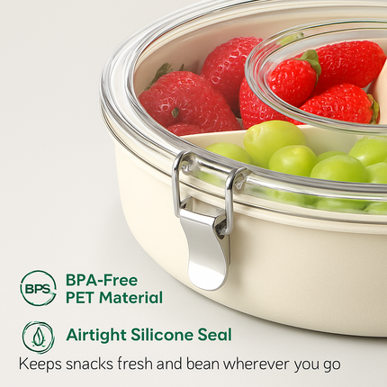 Divided Serving Tray with Lid and Handle - Rotatable Base