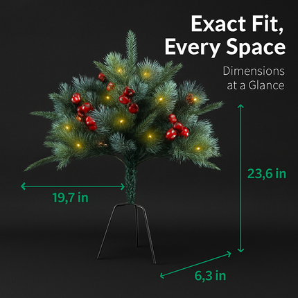 2Pcs Christmas Tree Urn Filler With Light Artificial Lighted Xmas Trees Light with Cones Berries Holiday Planter Filler LED Pathway Pine Tree IP44 Wat