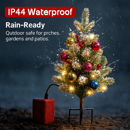 2Pcs Battery Powered Lighted Christmas Tree Urn Filler With Light Artificial Xmas Trees Light with Berries Balls LED Pathway Pine Tree IP44 Waterproof