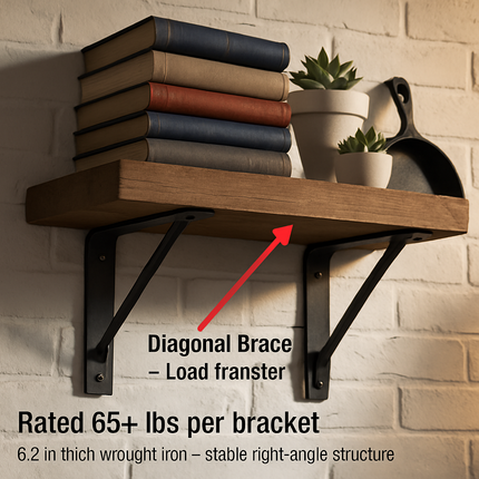 Wall Mounted Shelf Bracket Set - Strong Black Brackets