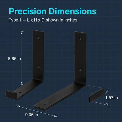 Wall Mounted Shelf Bracket Set - Strong Black Brackets