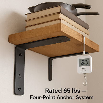 Wall Mounted Shelf Bracket Set - Strong Black Brackets