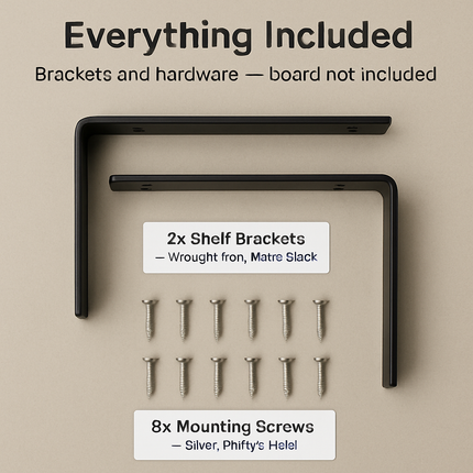 Wall Mounted Shelf Bracket Set - Strong Black Brackets