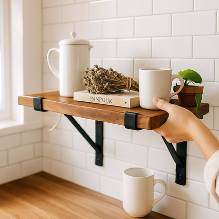 Wall Mounted Shelf Bracket Set - Strong Black Brackets