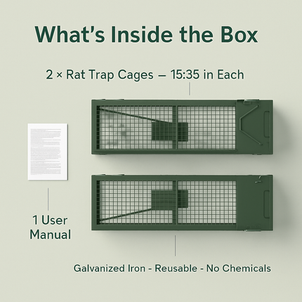 2Pack 15.35x4.72x3.94in 2-Door Humane Live Rat Trap Galvanized Iron Rodent Trap Cage Reusable for Home Garden Farm Warehouse