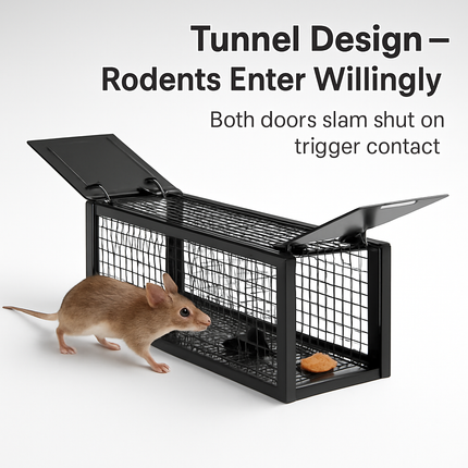 2Pack 15.35x4.72x3.94in 2-Door Humane Live Rat Trap Galvanized Iron Rodent Trap Cage Reusable for Home Garden Farm Warehouse