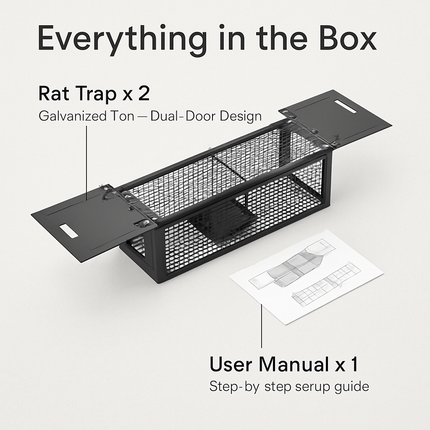 2Pack 15.35x4.72x3.94in 2-Door Humane Live Rat Trap Galvanized Iron Rodent Trap Cage Reusable for Home Garden Farm Warehouse