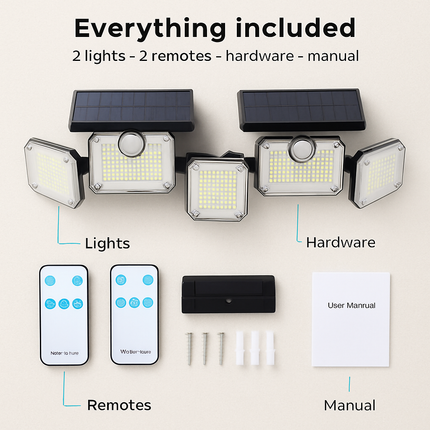 Solar Powered Wall Light with Motion Sensor and 4 Heads