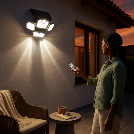 Solar Powered Wall Light with Motion Sensor and 4 Heads