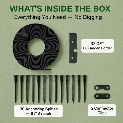 Non-Digging Plastic Garden Edging Kit for Lawn and Flower Beds