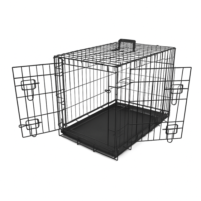30inches Dogs Crate Folding Metal Pets Crates Double Door Puppy Cage Easy Set Up