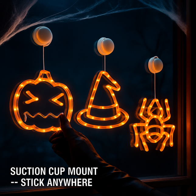 Halloween Window Light Trio: Spider, Witch Hat & Pumpkin