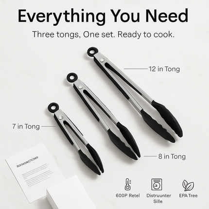 Silicone Tongs for High-Heat Grilling, Locking