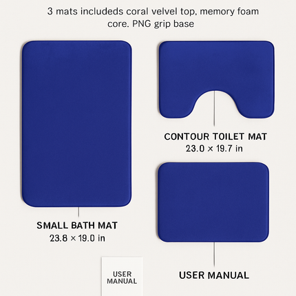 Bathroom Rug Set: Plush Velvet, Non-Slip, 3-Piece