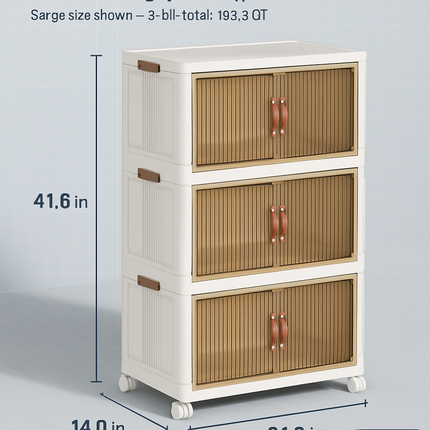 3Pcs Foldable Storage Bins with Lid Front Magnetic Door Collapsible Stackable Closet Organizer Containers with 4Pcs 360° Rotatable Wheels 8Pcs Small W