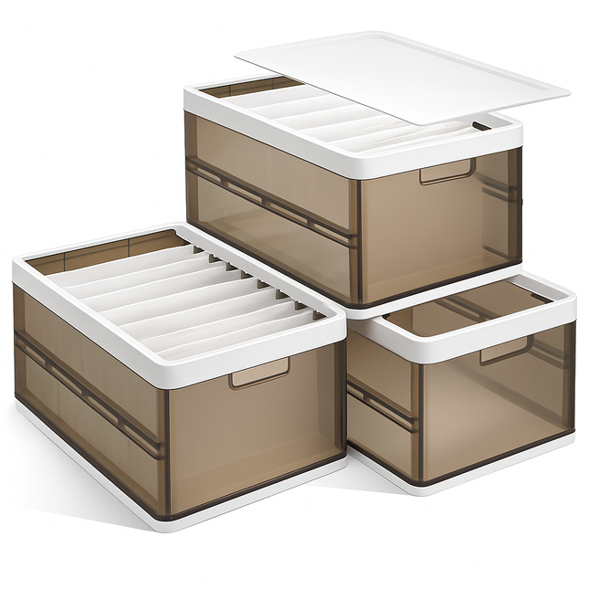3 Pack Foldable Storage Bin with Lid Stackable Plastic Close