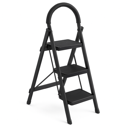 3-Step Foldable Ladder with Wide Pedals and Locking Safety