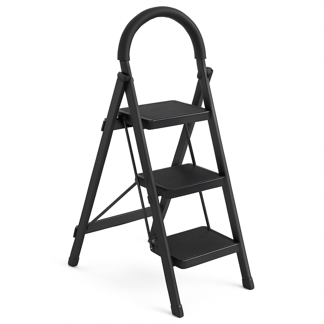 3-Step Foldable Ladder with Wide Pedals and Locking Safety