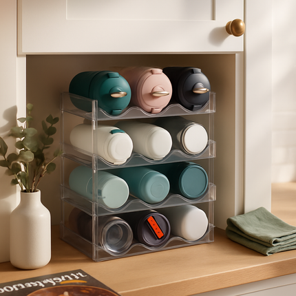 4 Tier Bottle Storage Holder - Transparent Stackable