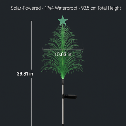 4Pack 7 Color Changing Solar Christmas Tree Lights Outdoor Optical Fiber Stake Lights Cedar Tree Lights with Topper Star IP44 Waterproof for Garden Ya