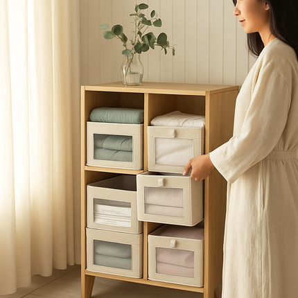 Foldable Linen Clothing Storage Bin with Clear Window