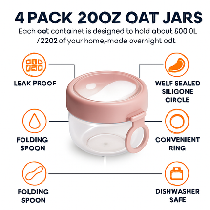 Overnight Oats Containers with Lids - Leak-Proof
