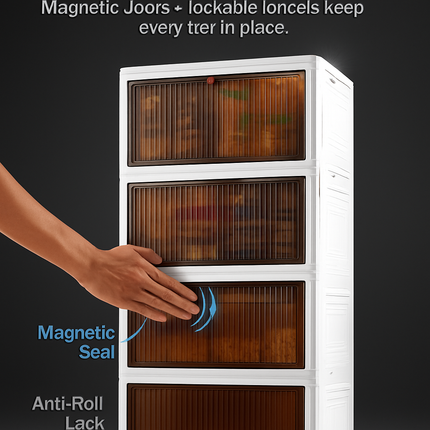 4-Tier Foldable Storage Bins with Lid Front Magnetic Door