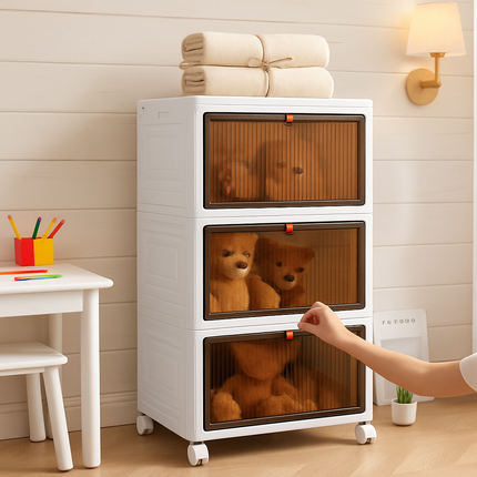 4-Tier Foldable Storage Bins with Lid Front Magnetic Door