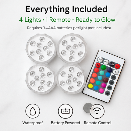Submersible RGB LED Lights 4-Pack for Vases & Aquariums