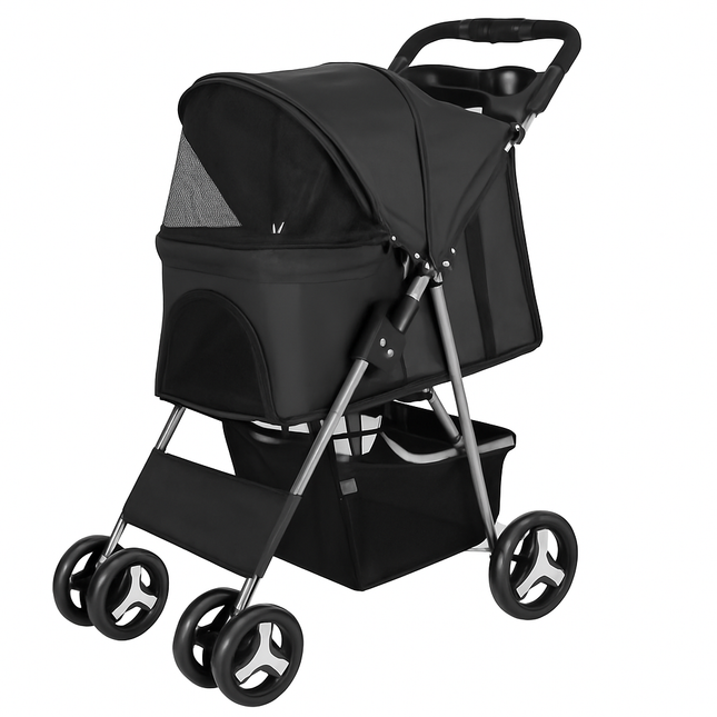 Pet Stroller Foldable Carrier with Storage Basket
