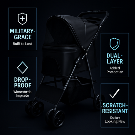 Pet Stroller Foldable Carrier with Storage Basket