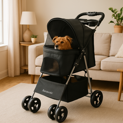 Pet Stroller Foldable Carrier with Storage Basket