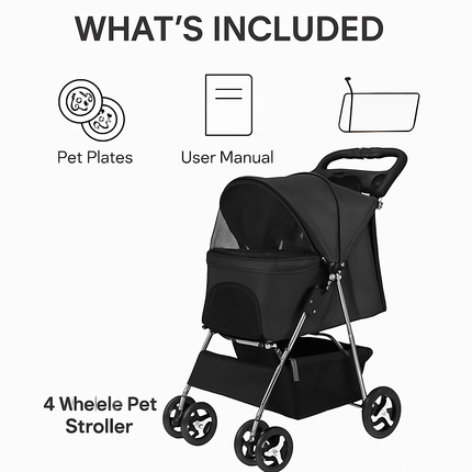 Pet Stroller Foldable Carrier with Storage Basket