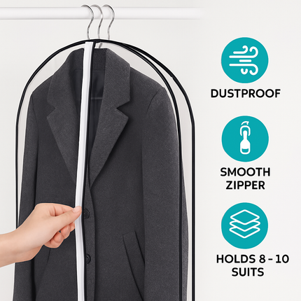 5 Pack 60In Garment Bag for Hanging Clothes Dustproof Waterproof Hanging Clothes Storage Bag Clear Transparent Suits Cover for Sweater Jacket Coat Dre