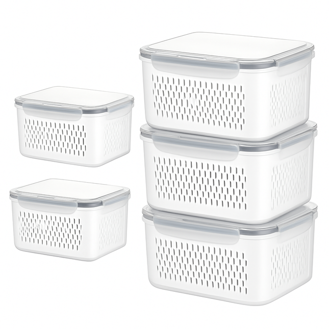 Fruit & Vegetable Storage Containers with Drain Basket