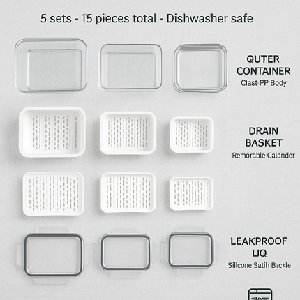 Fruit & Vegetable Storage Containers with Drain Basket