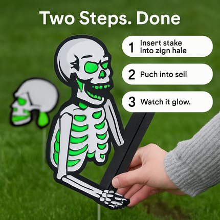 Halloween Skeleton Yard Sign Set - Glow in Dark Lawn Decor