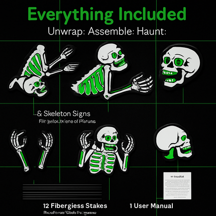 Halloween Skeleton Yard Sign Set - Glow in Dark Lawn Decor