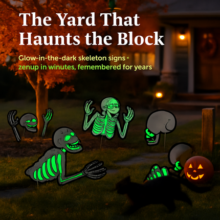 Halloween Skeleton Yard Sign Set - Glow in Dark Lawn Decor
