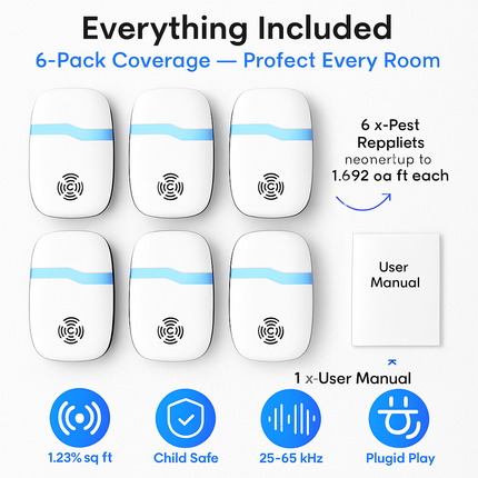 6 Packs Ultrasonic Pest Repellers Electric Plug-In Indoor Pest Control Mouse Repellent Chaser Deterrent Rodent Chaser for Home Kitchen Office Warehous