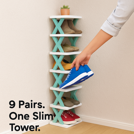 9Tier Narrow Entryway Shoe Rack Plastic Vertical Shoe Organizer Space Saving Free Standing Shoes Storage Shelf Closet Hallway
