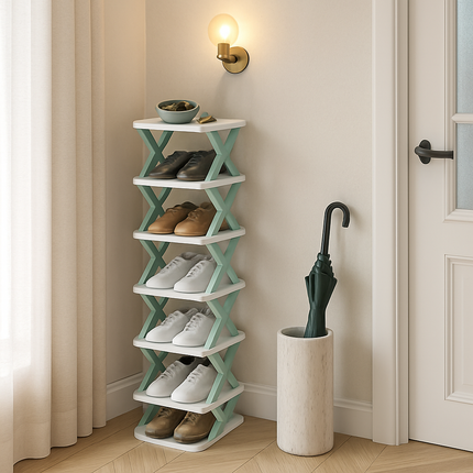 9Tier Narrow Entryway Shoe Rack Plastic Vertical Shoe Organizer Space Saving Free Standing Shoes Storage Shelf Closet Hallway