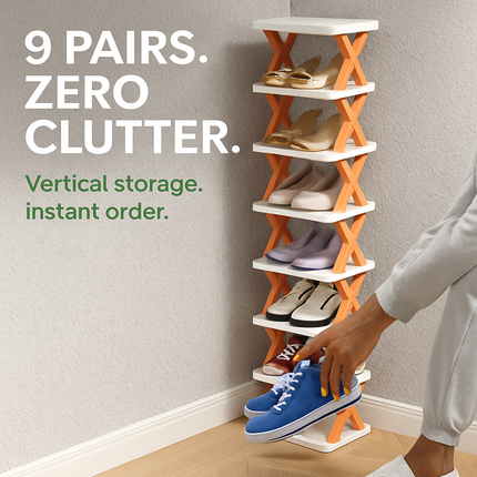 9Tier Narrow Entryway Shoe Rack Plastic Vertical Shoe Organizer Space Saving Free Standing Shoes Storage Shelf Closet Hallway