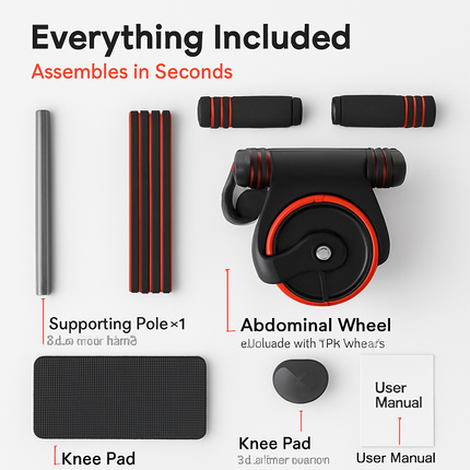 Abdominal Wheel with Kneel Pad and Phone Holder for Home Gym